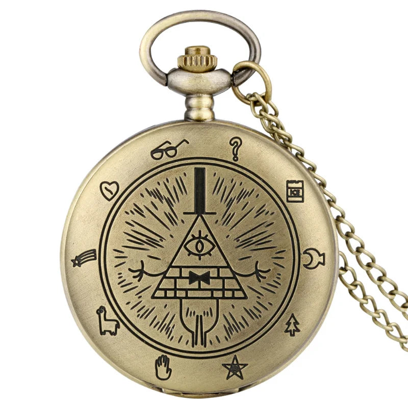 Disney Movie Gravity Fall Bill Cipher Time Gem Necklace Quartz Pocket Watch Weird Town Triangle One-Eyed Devil Pendant Chain Toy