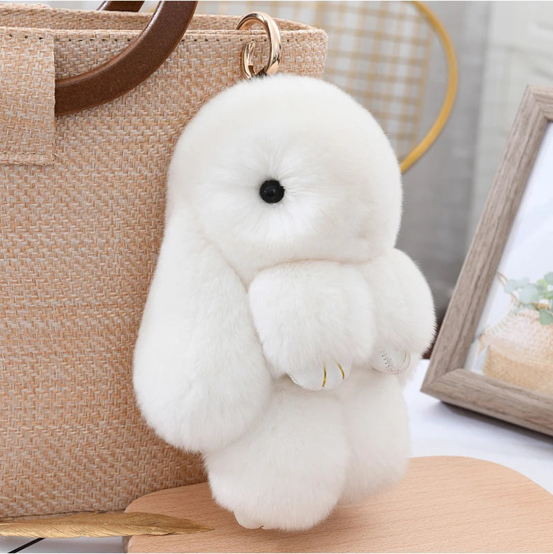 Cute Fluffy Bunny Keychain 100% Natural Rex Rabbit Fur Model Size Real Fur Key Chains Bag Toys Doll Lovely Keyring Pendant