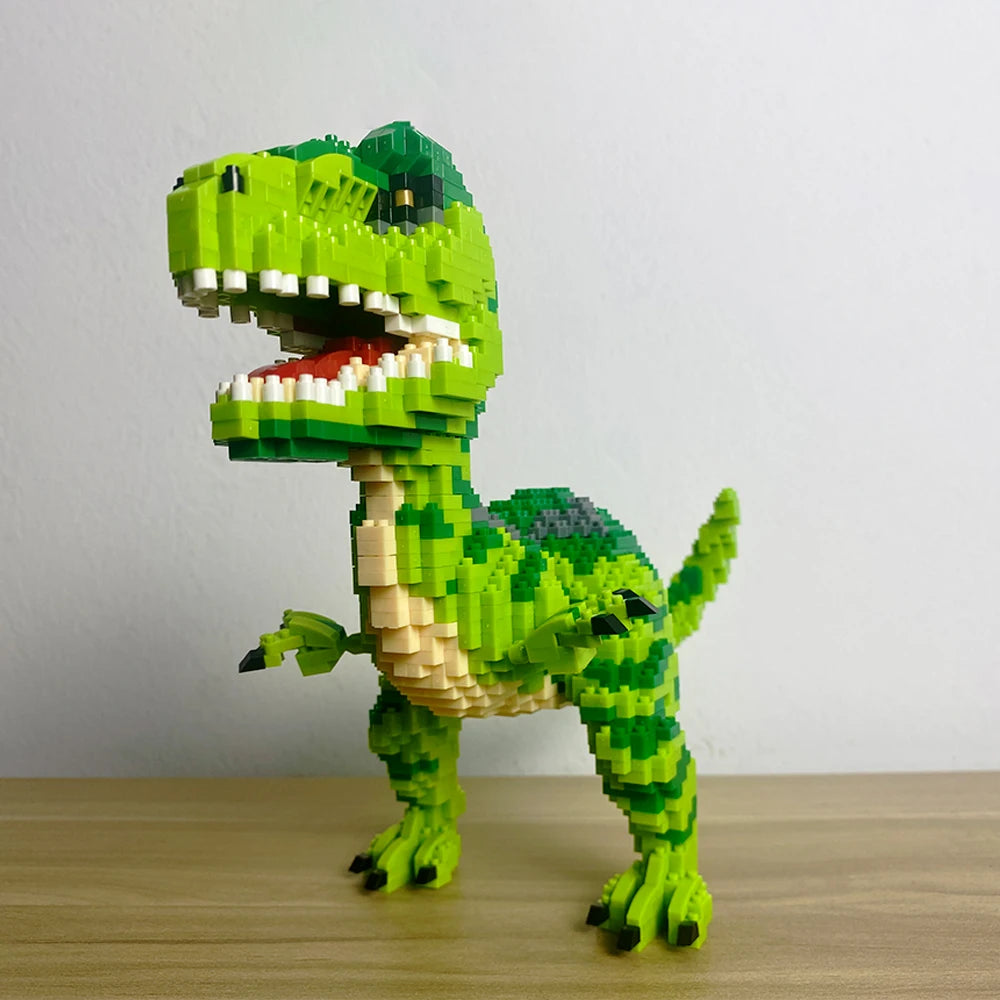 Dinosaur Building Blocks Toys Set: Green Velociraptor and Tyrannosaurus, Embark on Prehistoric Adventures: Perfect Gift
