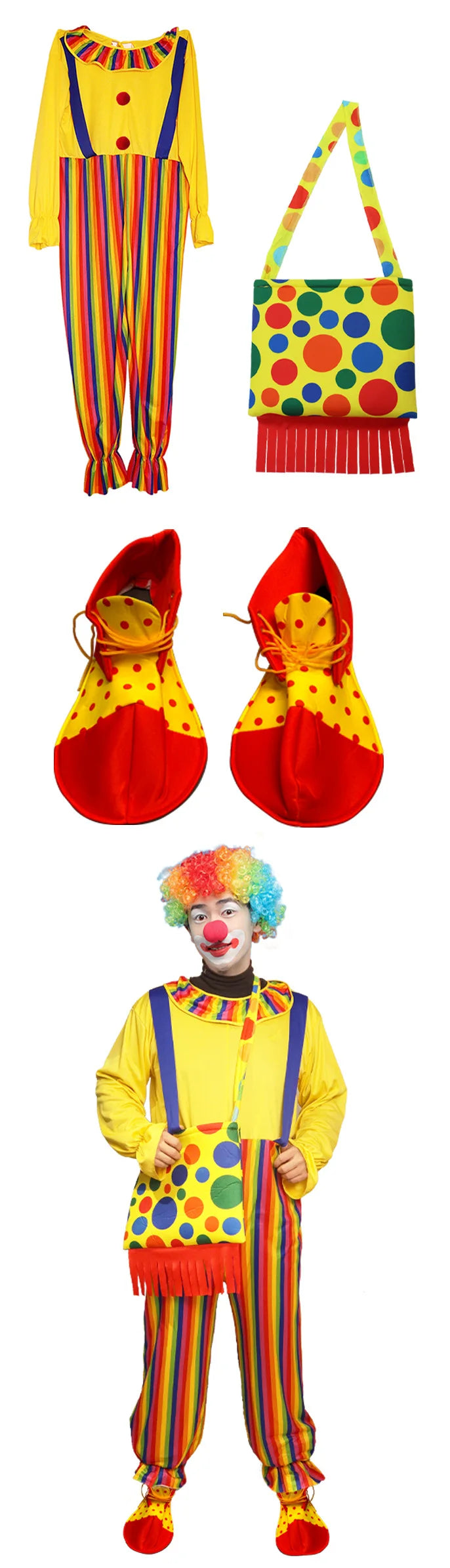 Halloween Adult Clown Costume Set Cosplay Performance Magic Show Party Role Play Props Includes Dress