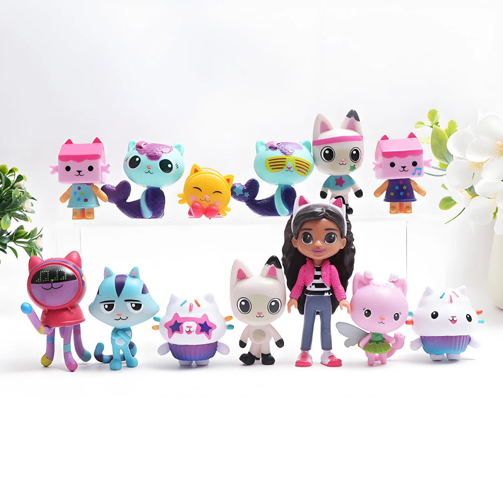 Gabby Dollhouse 13pcs Anime Figure Toy Smiling Car Cat Hug Gaby Girl Dolls Mercat Cartoon Action Figure Kids Xmas Birthday Gifts