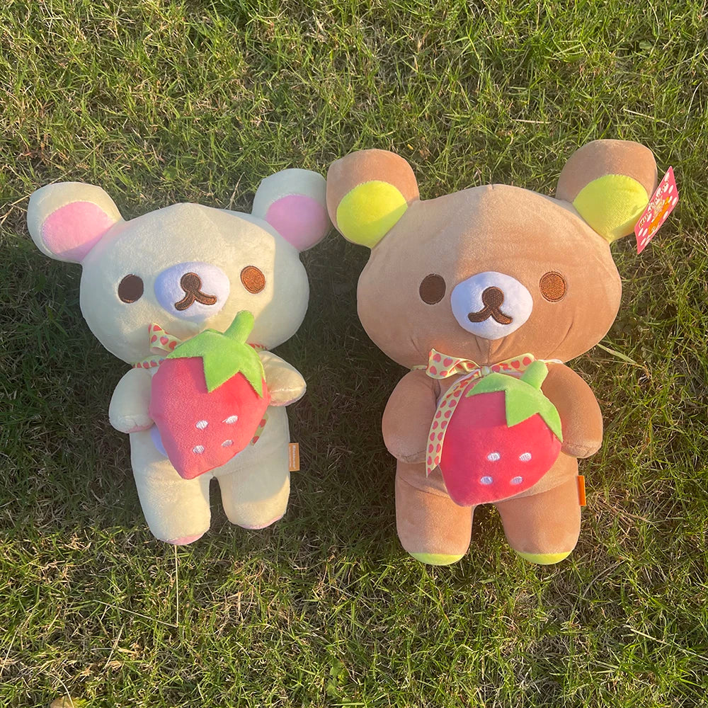 Strawberry Rilakkuma Plush Toy Cute Soft Teddy Bear Stuffed Doll Cartoon White Brown Couple Friends Birthday Gift for Kids