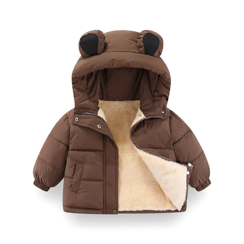 1pcs boy-girl coat Baby winter thickdown jackets kids warm plush thicken outerwear clothes fur hooded jacket children snowsuit