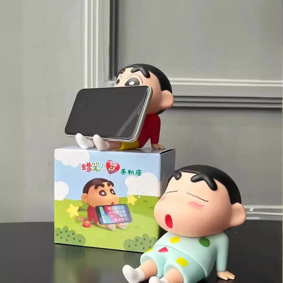Crayon Shin-Chan Phone Holder Kawaii Anime Desktop Ornaments Cartoon Watching TV Phone Support Cute Doll Decorations toy Gifts