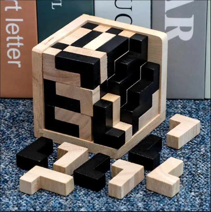 3D Cube Puzzle Interlocking Creative Educational Wooden Toy
