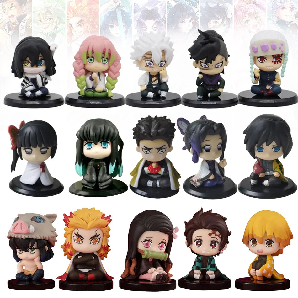 Demon Slayer 15 PCS/Set Q Version Sitting Ghost Doll Tanjiro Nidouzi Inosuke Zenizu Figure Action Figure Movie Model Toys Doll