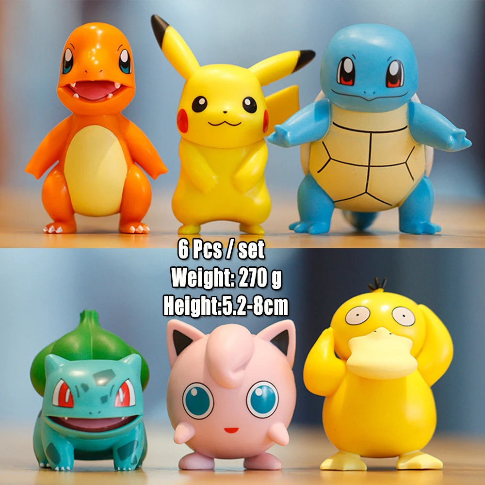 Cute Pokemon Anime Figures Pikachu Toys Model Charmander Psyduck Squirtle Jigglypuff Bulbasaur Kawaii Collect Dolls Kids Gift