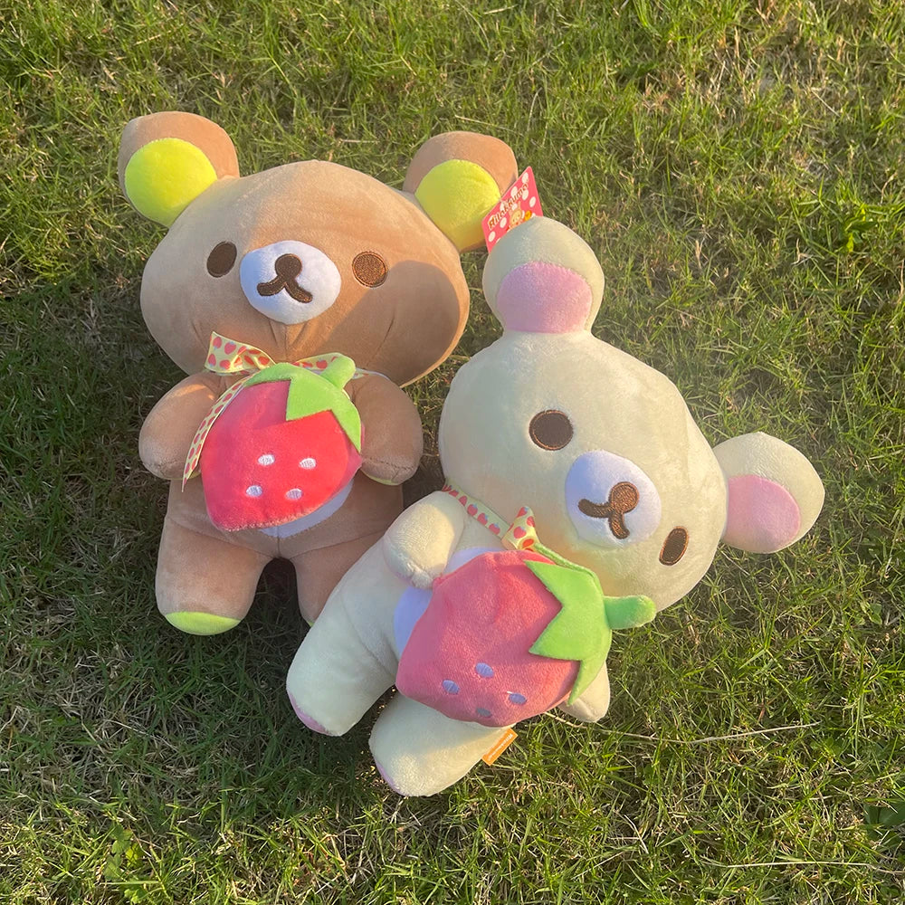 Strawberry Rilakkuma Plush Toy Cute Soft Teddy Bear Stuffed Doll Cartoon White Brown Couple Friends Birthday Gift for Kids