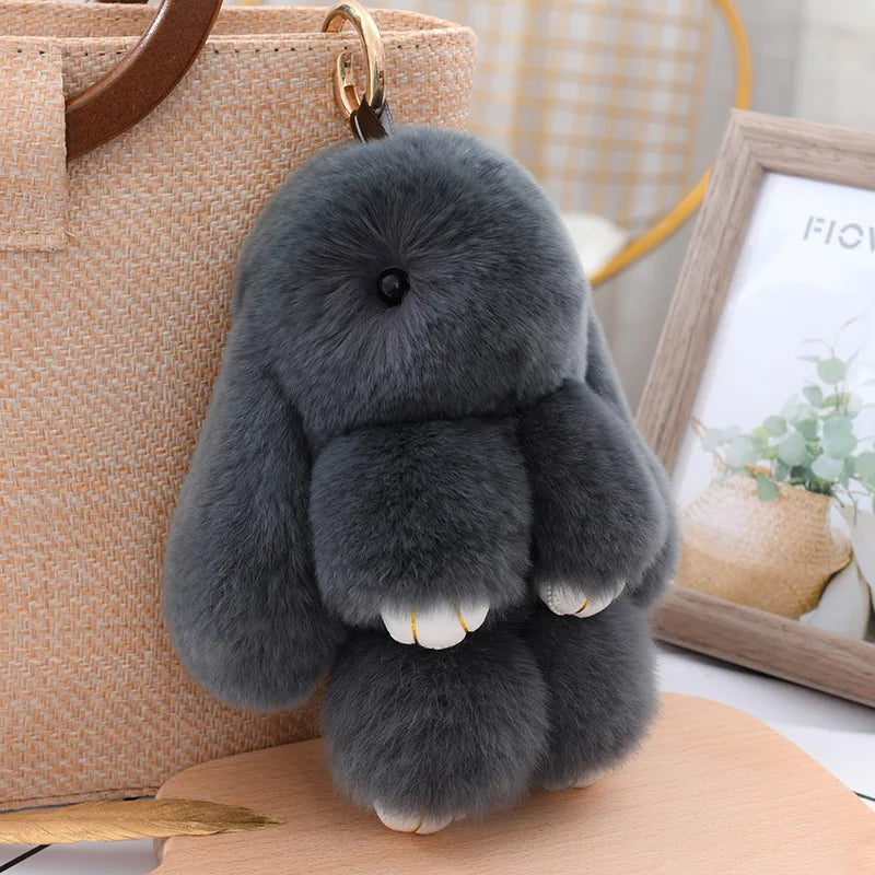 Cute Fluffy Bunny Keychain 100% Natural Rex Rabbit Fur Model Size Real Fur Key Chains Bag Toys Doll Lovely Keyring Pendant