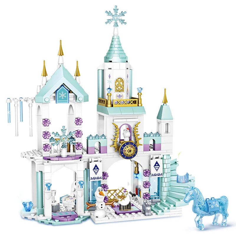 Disney Frozen movie Princess Elsa Ice Castle Princess Magic Castle Set Building Blocks Gift Toys
