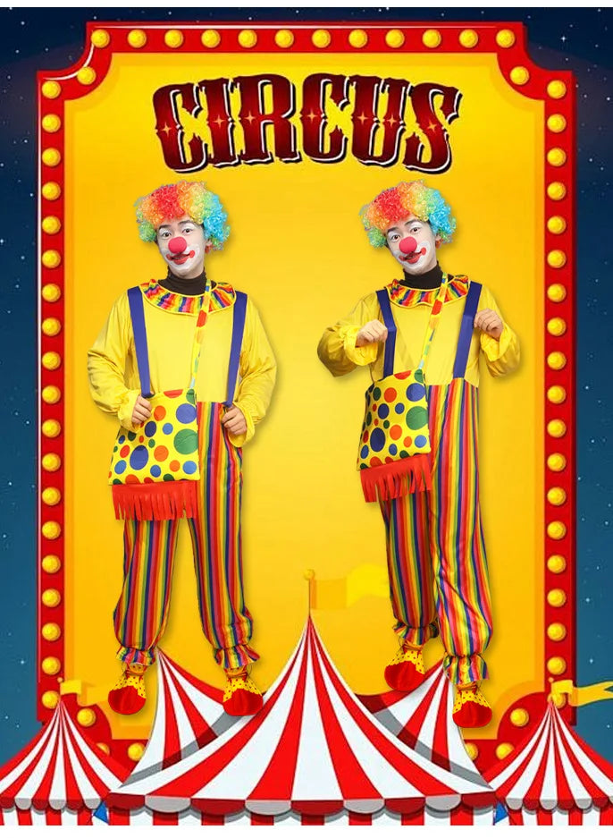 Halloween Adult Clown Costume Set Cosplay Performance Magic Show Party Role Play Props Includes Dress