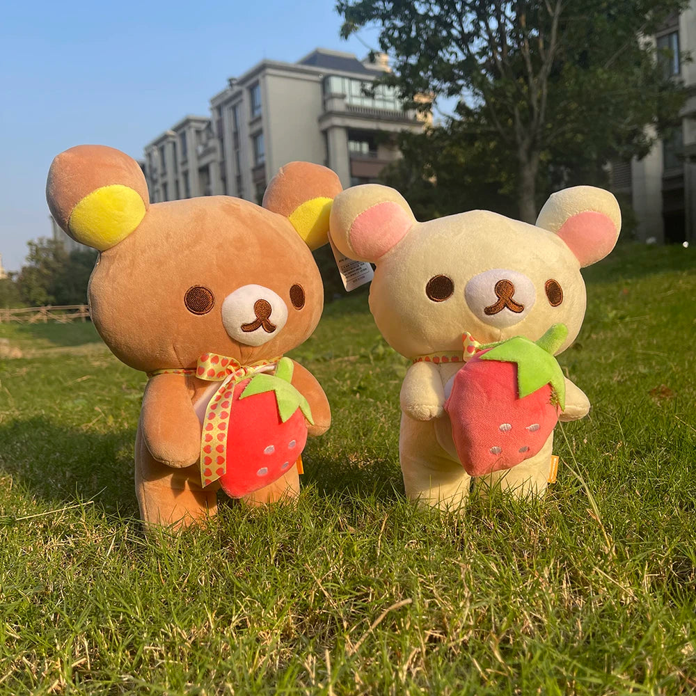Strawberry Rilakkuma Plush Toy Cute Soft Teddy Bear Stuffed Doll Cartoon White Brown Couple Friends Birthday Gift for Kids