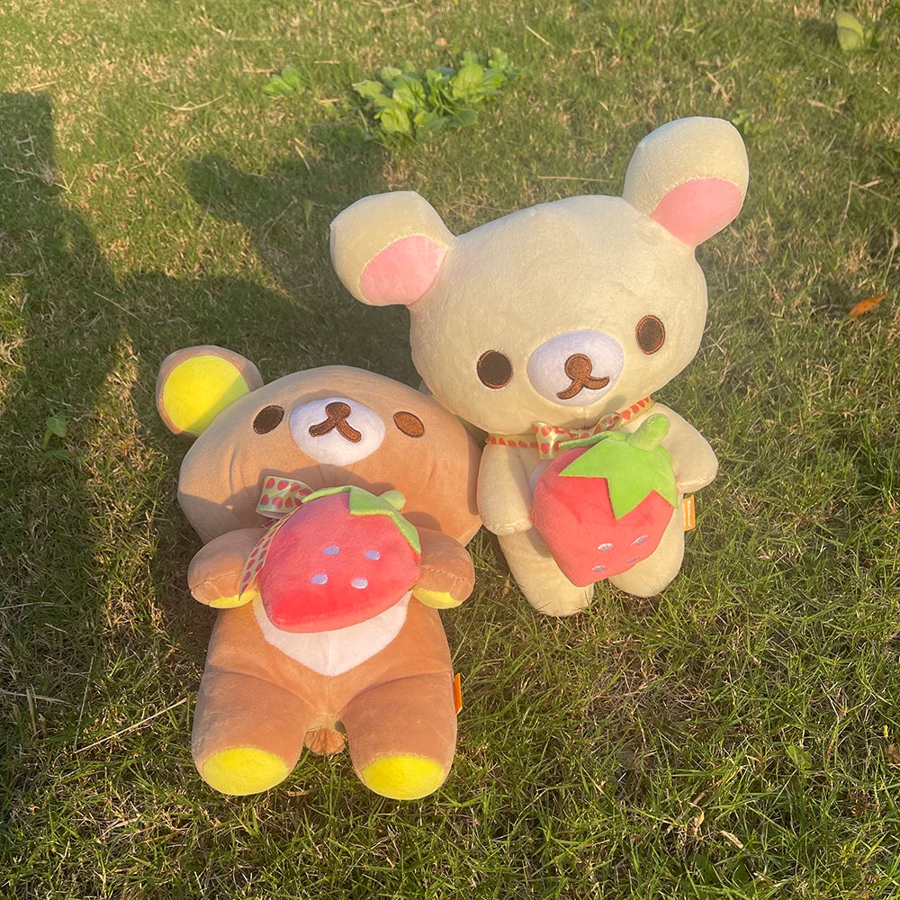 Strawberry Rilakkuma Plush Toy Cute Soft Teddy Bear Stuffed Doll Cartoon White Brown Couple Friends Birthday Gift for Kids