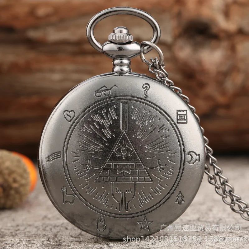 Disney Movie Gravity Fall Bill Cipher Time Gem Necklace Quartz Pocket Watch Weird Town Triangle One-Eyed Devil Pendant Chain Toy