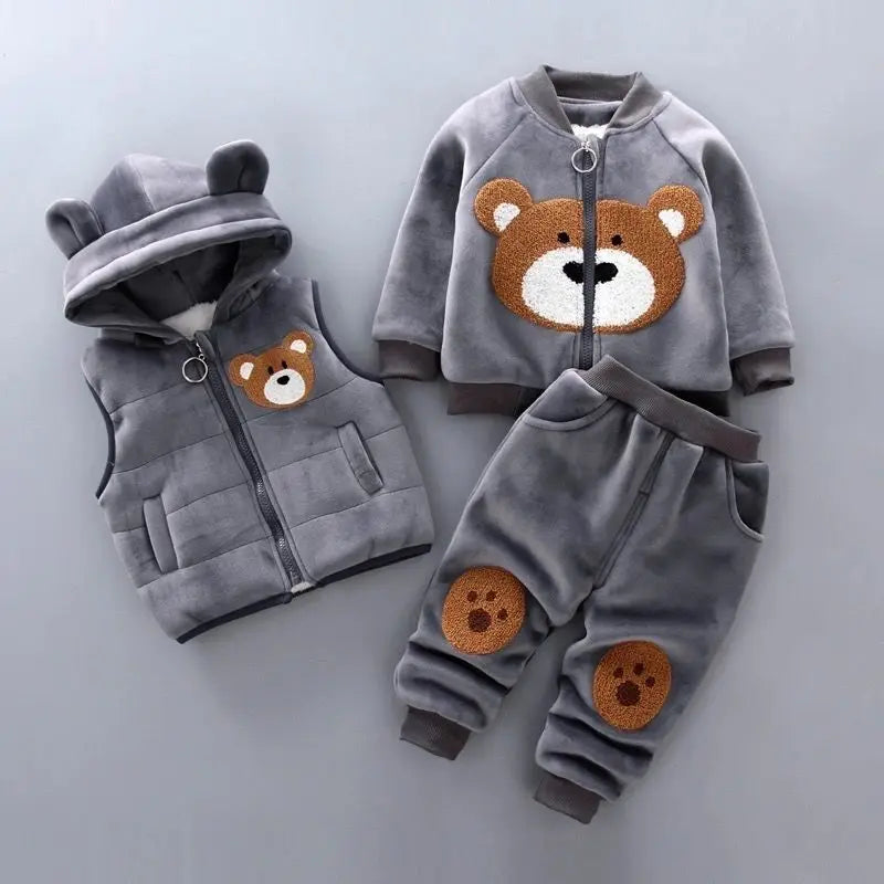 Baby's 3Pcs BEAR Winter Thick Fleece Jacket +Vest+ Pants