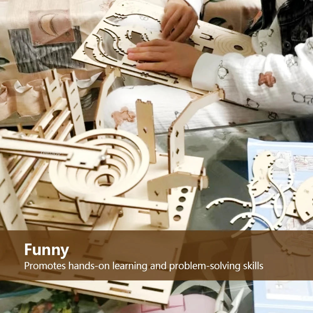 Marble Run 3D Wooden Puzzle DIY Mechanical Model Building Kits