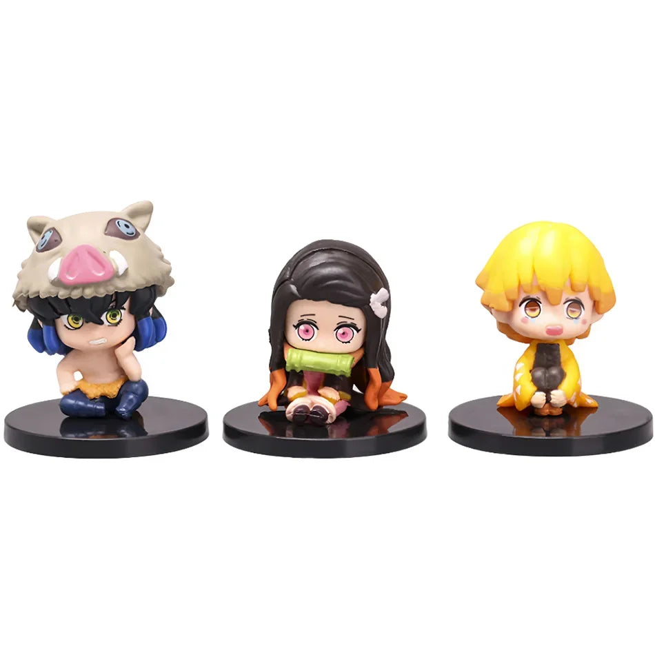 Demon Slayer Sitting Ghost Doll 10Pcs/Style Q Version Tanjiro Nidouzi Inosuke Zenizu Figure Action Figure Movie Model Toy Gift