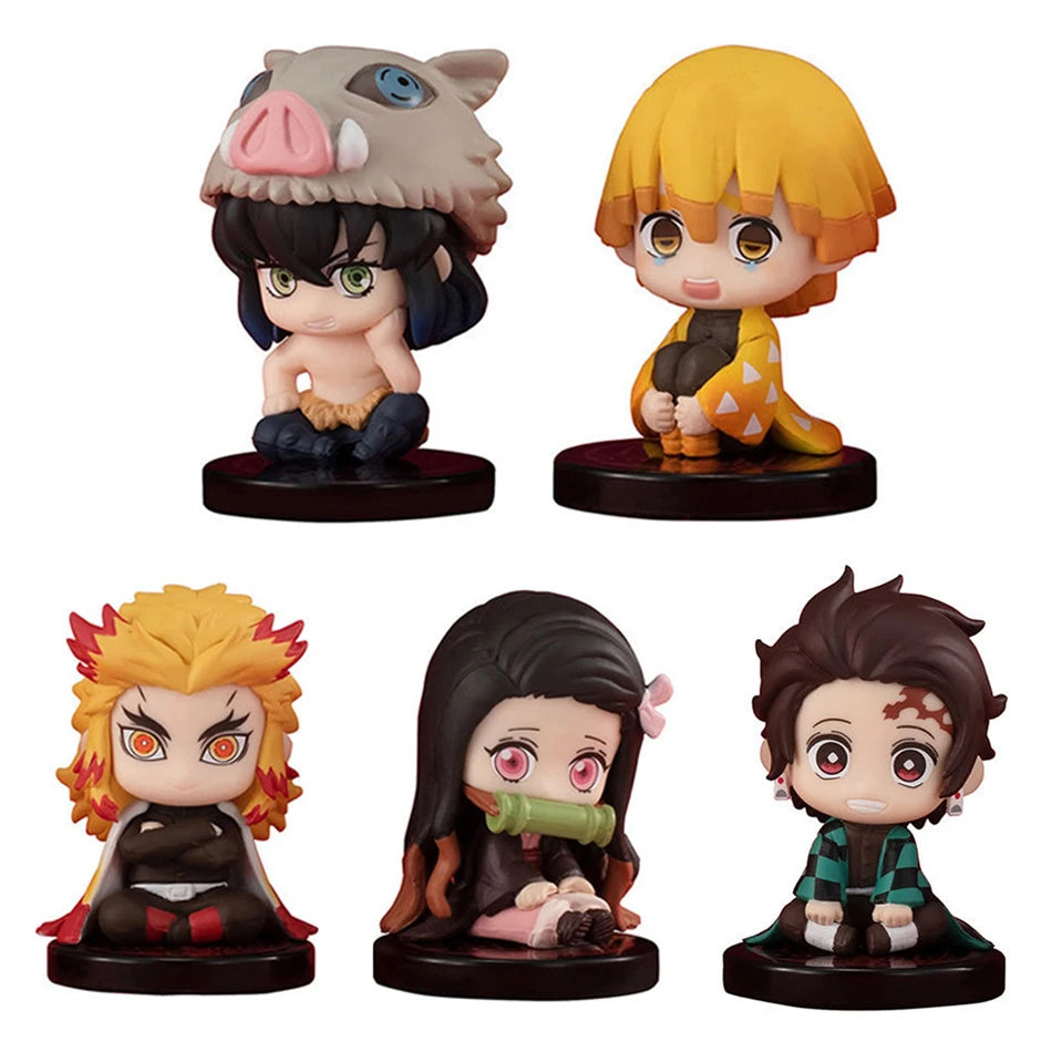 Demon Slayer Q Version 5 Style/Set Sitting Ghost Doll Tanjiro Nidouzi Inosuke Zenizu Figure Action Figure Movie Model Toys Doll