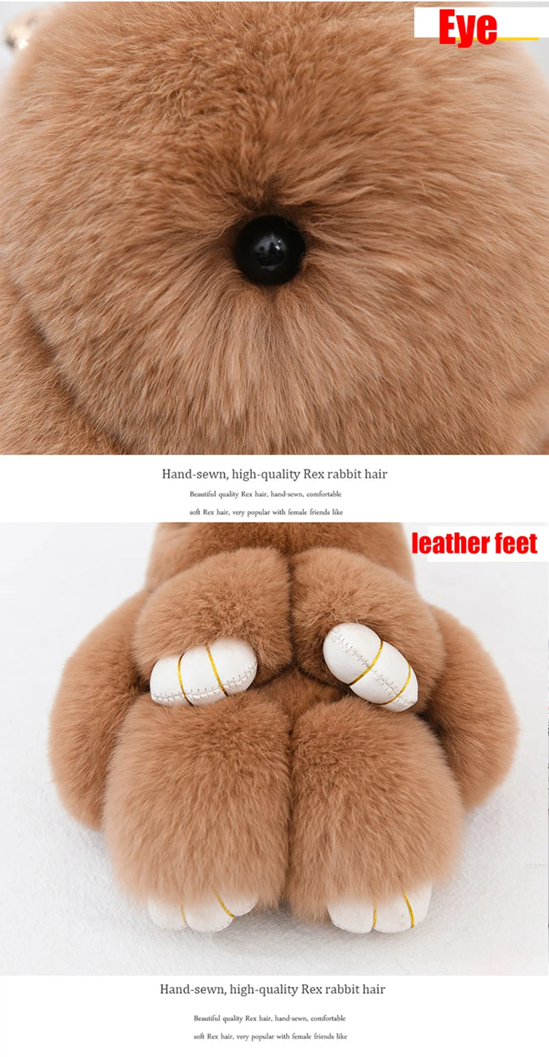 Cute Fluffy Bunny Keychain 100% Natural Rex Rabbit Fur Model Size Real Fur Key Chains Bag Toys Doll Lovely Keyring Pendant