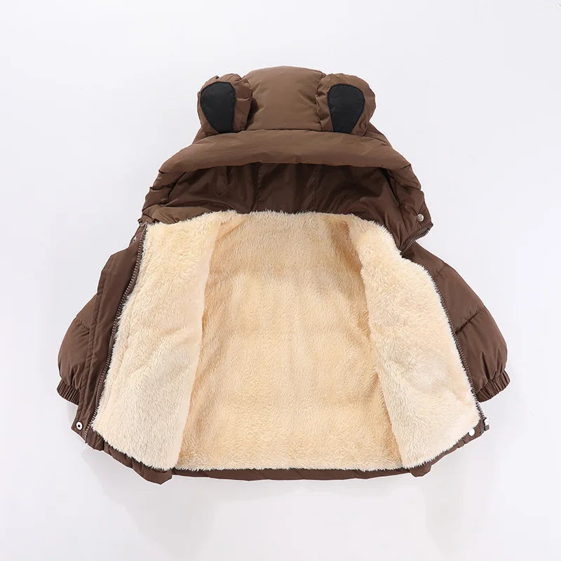 1pcs boy-girl coat Baby winter thickdown jackets kids warm plush thicken outerwear clothes fur hooded jacket children snowsuit