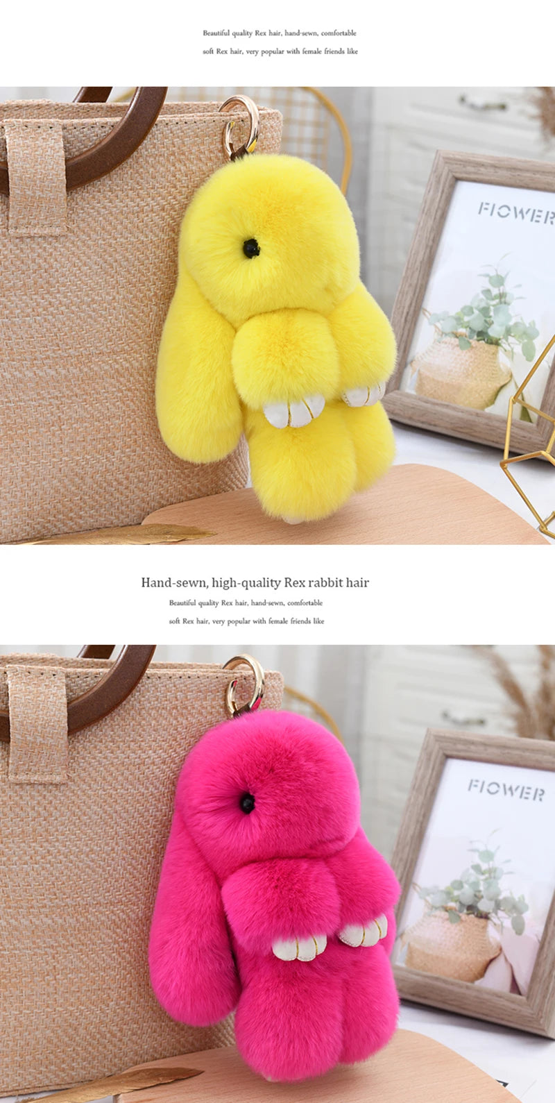 Cute Fluffy Bunny Keychain 100% Natural Rex Rabbit Fur Model Size Real Fur Key Chains Bag Toys Doll Lovely Keyring Pendant