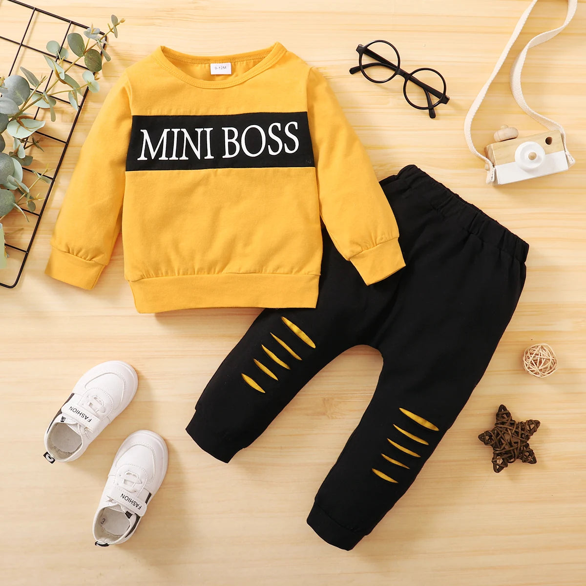 MINI BOSS Baby Long Sleeve Top + Pants Outfit