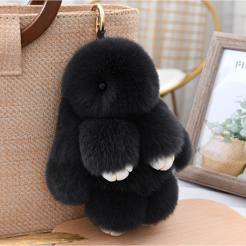Cute Fluffy Bunny Keychain 100% Natural Rex Rabbit Fur Model Size Real Fur Key Chains Bag Toys Doll Lovely Keyring Pendant