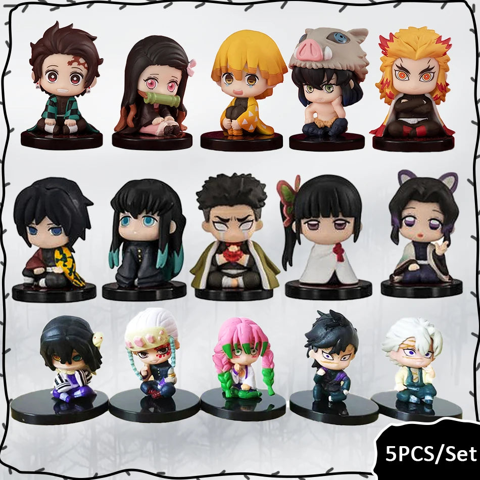 Demon Slayer Q Version 5 Style/Set Sitting Ghost Doll Tanjiro Nidouzi Inosuke Zenizu Figure Action Figure Movie Model Toys Doll