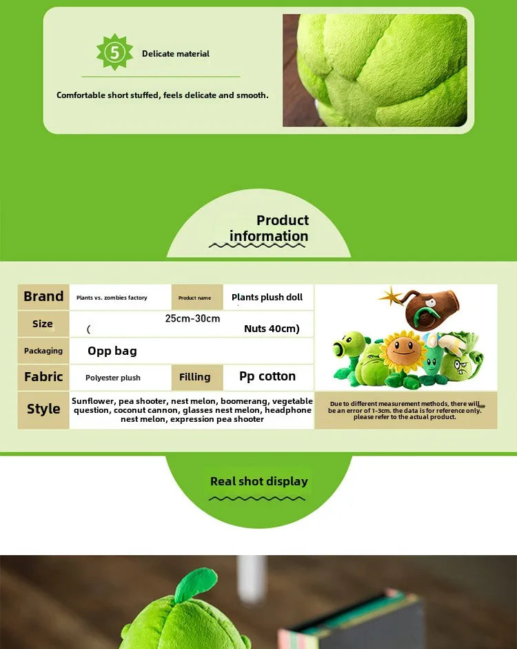 Plants vs Zombies Sunflower Peashooter Coconut Plush Doll Toy Pillow Toy Figures Soft Large Zombie Pillow Kid Christmas Gifts