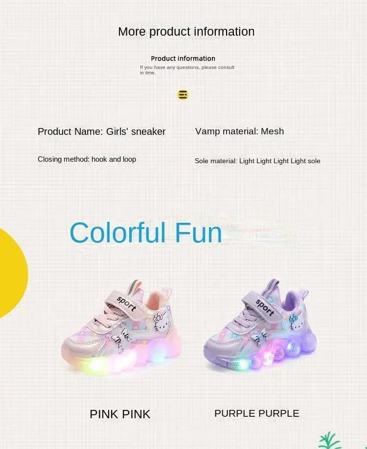 Hello Kitty Baby Girl Led Light Sneakers Kids Shoes