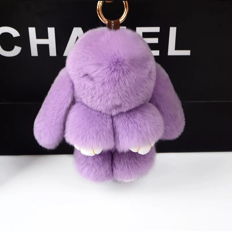 Cute Fluffy Bunny Keychain 100% Natural Rex Rabbit Fur Model Size Real Fur Key Chains Bag Toys Doll Lovely Keyring Pendant