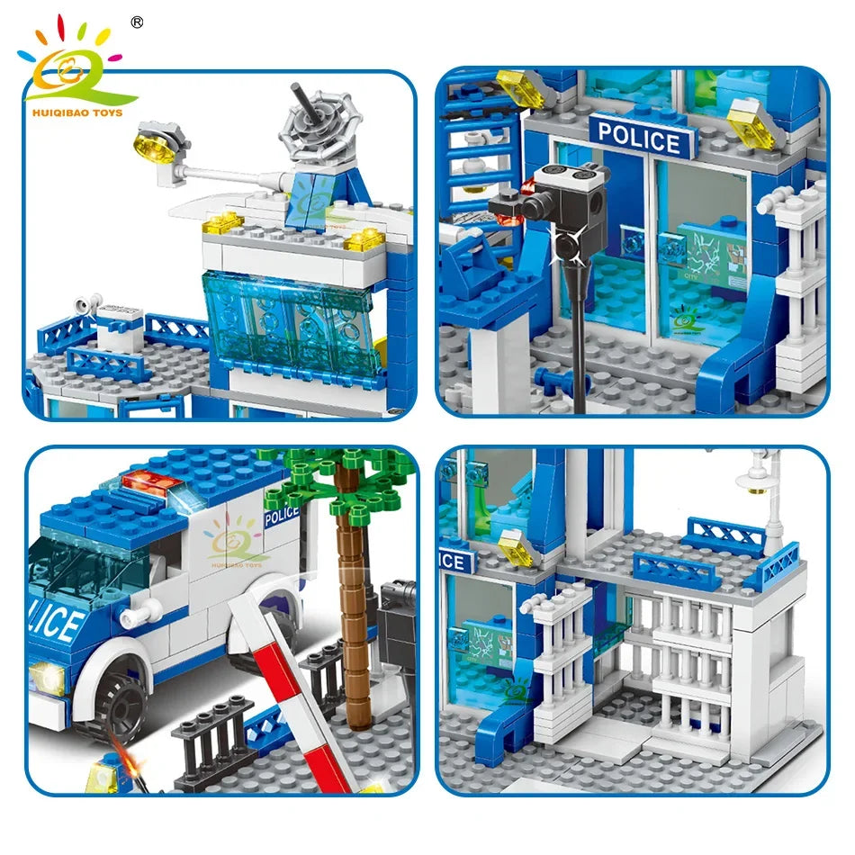 Police Station Building Blocks Set HUIQIBAO 753PCS DIY Car Figures Bricks Educational Toys For Children Adult Gift