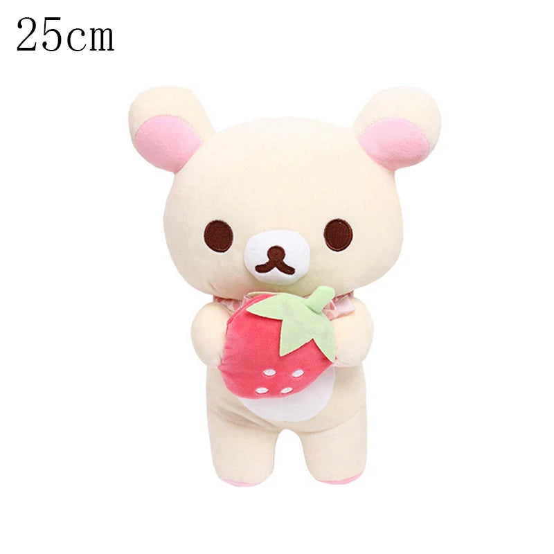 Strawberry Rilakkuma Plush Toy Cute Soft Teddy Bear Stuffed Doll Cartoon White Brown Couple Friends Birthday Gift for Kids
