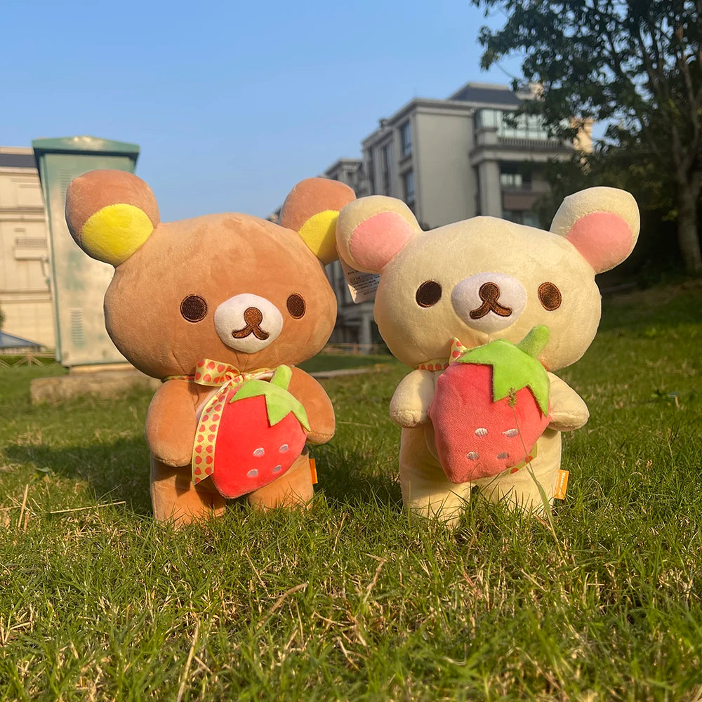 Strawberry Rilakkuma Plush Toy Cute Soft Teddy Bear Stuffed Doll Cartoon White Brown Couple Friends Birthday Gift for Kids