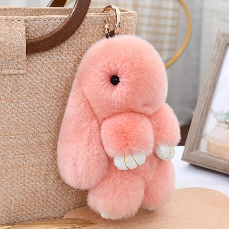 Cute Fluffy Bunny Keychain 100% Natural Rex Rabbit Fur Model Size Real Fur Key Chains Bag Toys Doll Lovely Keyring Pendant