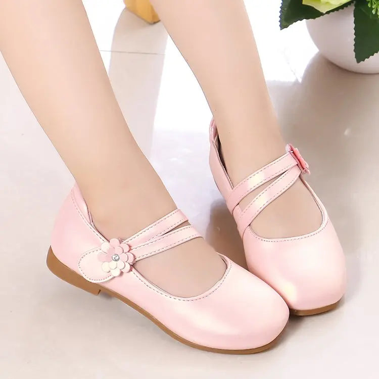 Princess Girls Leather Flat Shoes