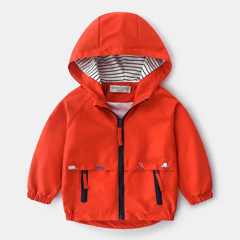 Kid's  Hooded Windbreaker With Pockets