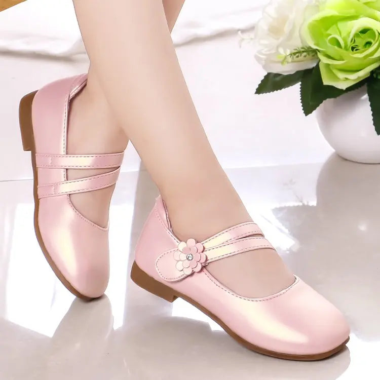 Princess Girls Leather Flat Shoes