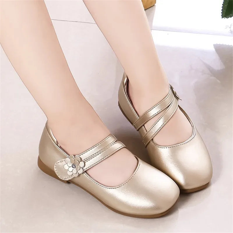 Princess Girls Leather Flat Shoes