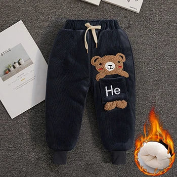 Girl's Winter Warm Cartoon Bear Corduroy Trousers