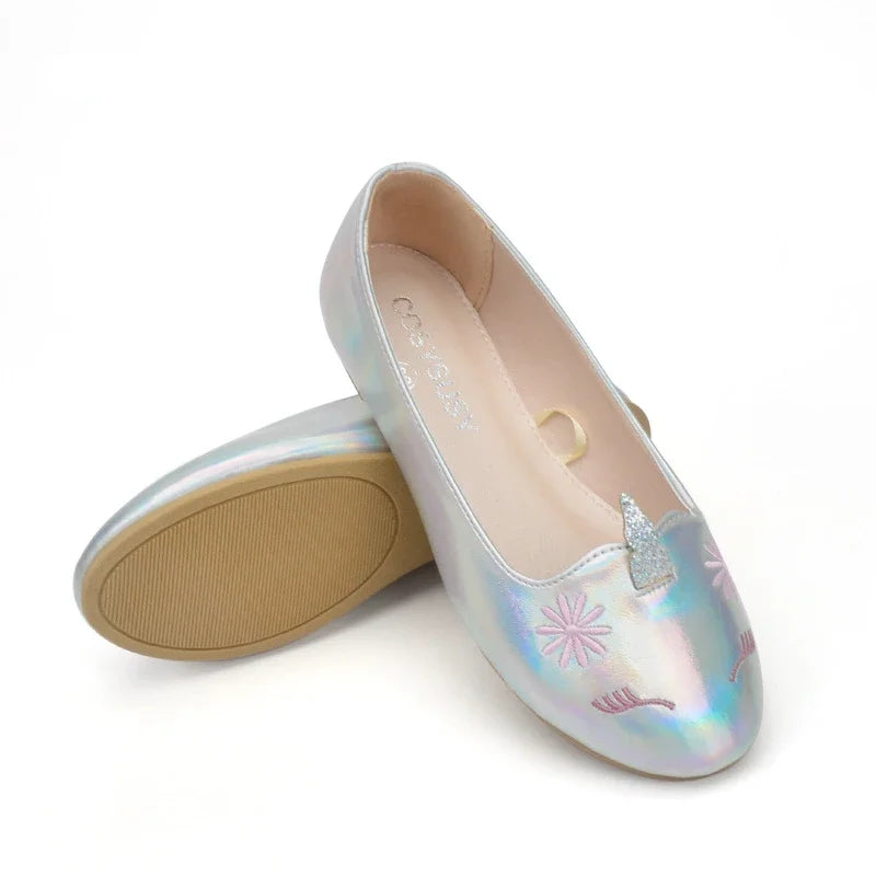 Girls Unicorn Leather Flats Shoes