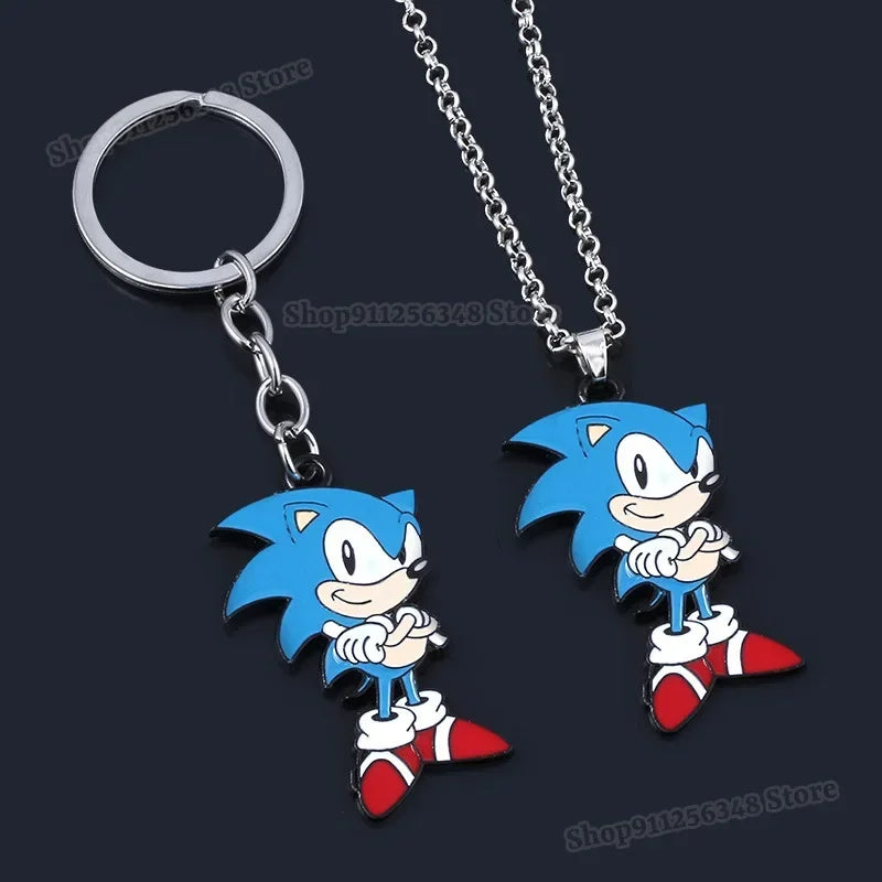 Cartoon Movie Sonics Necklace Keychain Badge Kawaii Anime Figure Enamel Pins Keyring Men Women Pendants Jewelry Accessories Gift