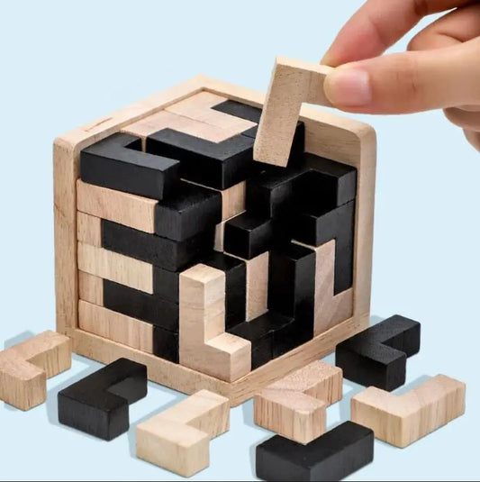 3D Cube Puzzle Interlocking Creative Educational Wooden Toy