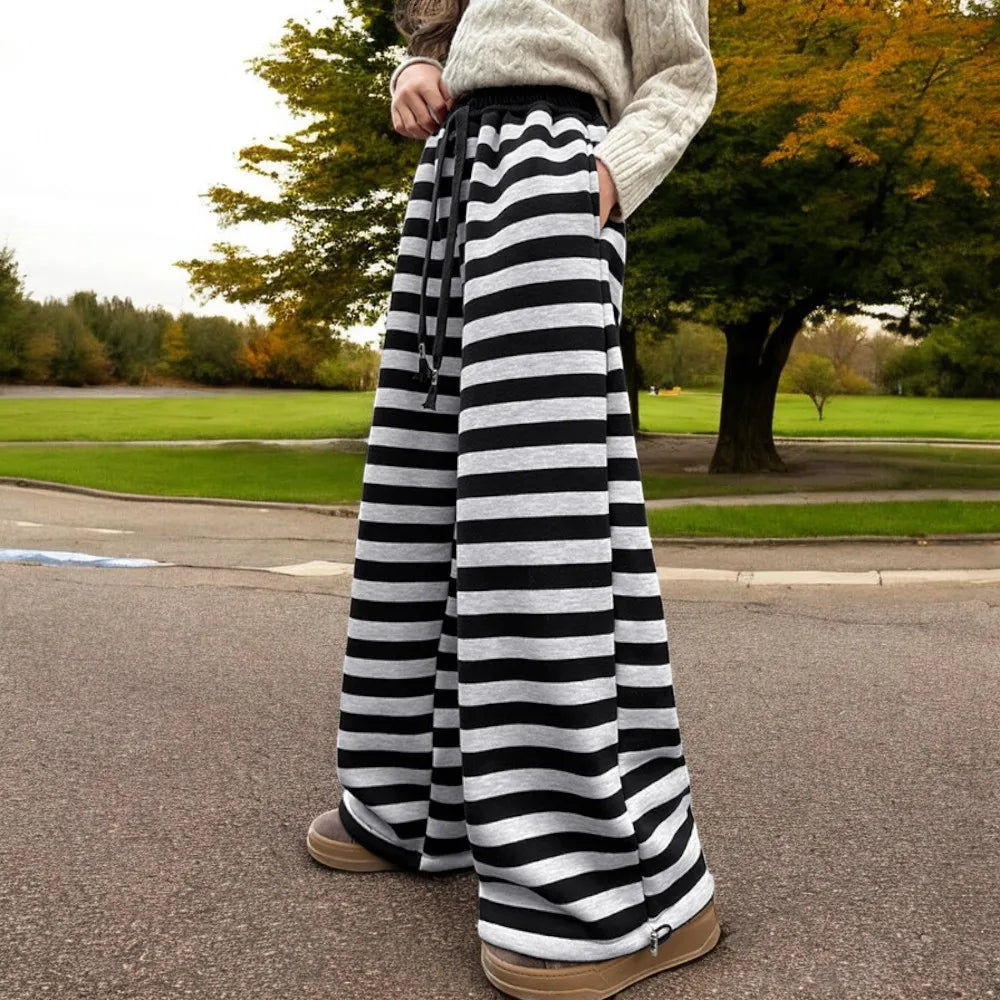 Girls Warm Casual Stripe Trousers