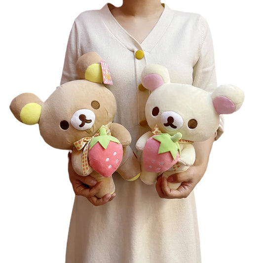 Strawberry Rilakkuma Plush Toy Cute Soft Teddy Bear Stuffed Doll Cartoon White Brown Couple Friends Birthday Gift for Kids