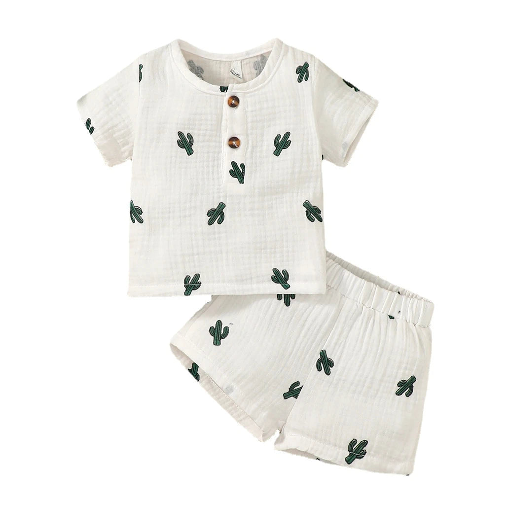 Baby Boy Short Sleeves Print T-shirt + Shorts  Summer Casual Outfit