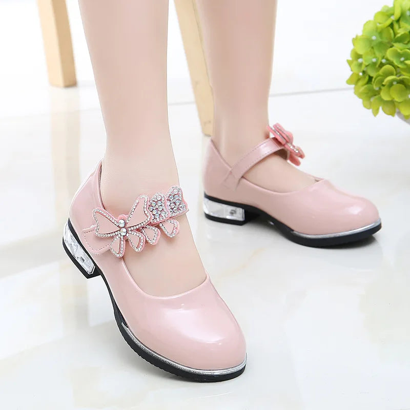 Butterfly-knot Girls Leather Dress Shoes