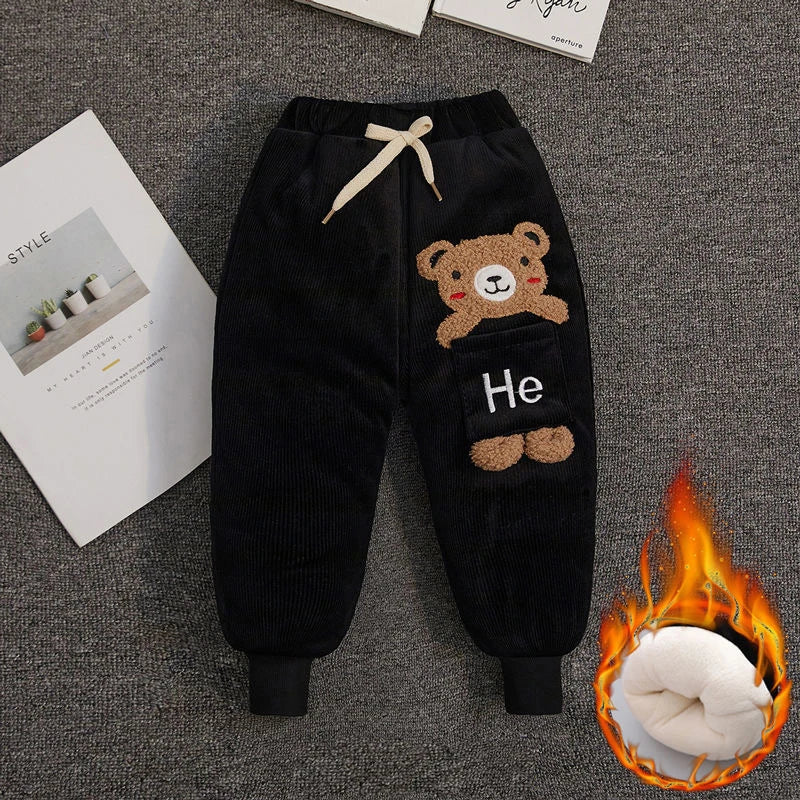 Girl's Winter Warm Cartoon Bear Corduroy Trousers