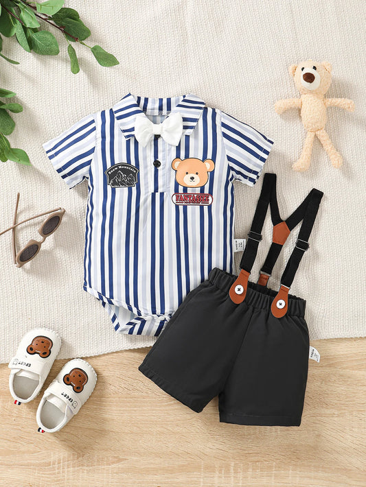 Baby Boy Polo Collar Striped Short Sleeve Dress