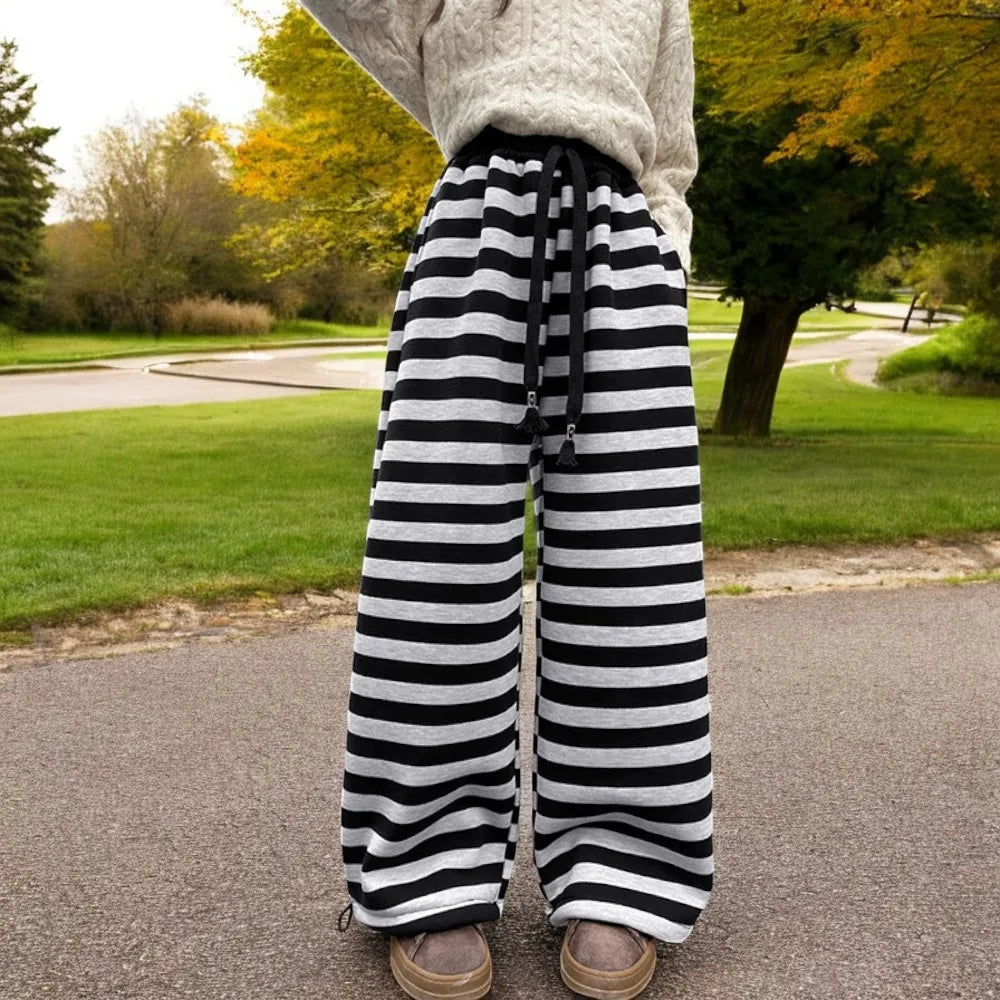 Girls Warm Casual Stripe Trousers